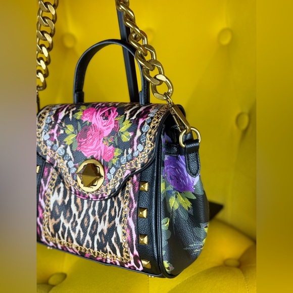 Betsey Johnson Leopard Floral Top Handle Satchel Crossbody, Black Multi - Picture 5 of 16